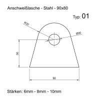 Anschwei&szlig;lasche - Einh&auml;nge&ouml;se - Lasche - Zurr&ouml;se - Stahl S355 t01_90x80 6 mm