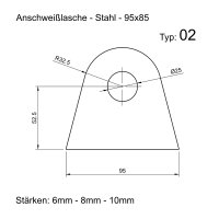 Anschwei&szlig;lasche - Einh&auml;nge&ouml;se - Lasche - Zurr&ouml;se - Stahl S355 t02_95x85 6 mm