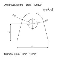 Anschwei&szlig;lasche - Einh&auml;nge&ouml;se - Lasche - Zurr&ouml;se - Stahl S355 t03_100x90 10 mm