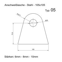 Anschwei&szlig;lasche - Einh&auml;nge&ouml;se - Lasche - Zurr&ouml;se - Stahl S355 t05_105x105 8 mm