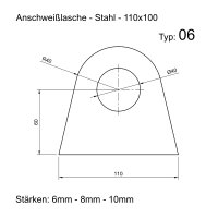 Anschwei&szlig;lasche - Einh&auml;nge&ouml;se - Lasche - Zurr&ouml;se - Stahl S355 t06_110x100 10 mm