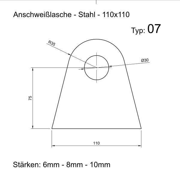 Anschwei&szlig;lasche - Einh&auml;nge&ouml;se - Lasche - Zurr&ouml;se - Stahl S355 t07_110x110 8 mm