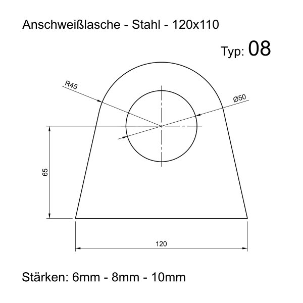 Anschwei&szlig;lasche - Einh&auml;nge&ouml;se - Lasche - Zurr&ouml;se - Stahl S355 t08_120x110 6 mm