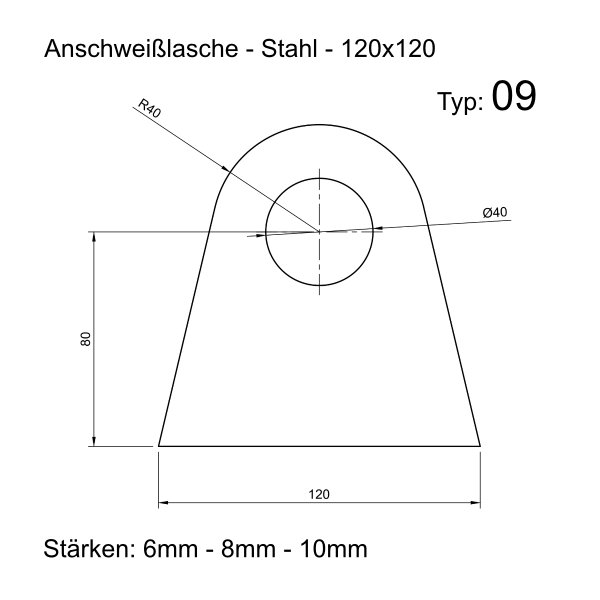 Anschwei&szlig;lasche - Einh&auml;nge&ouml;se - Lasche - Zurr&ouml;se - Stahl S355 t09_120x120 6 mm