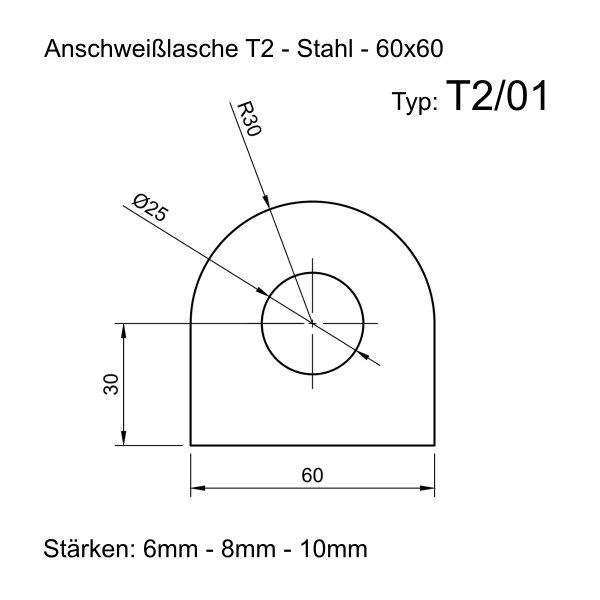 Anschwei&szlig;lasche - Einh&auml;nge&ouml;se - Lasche - Zurr&ouml;se - Stahl S355 - Version 2 t2-01_60x60 8 mm