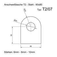 Anschwei&szlig;lasche - Einh&auml;nge&ouml;se - Lasche - Zurr&ouml;se - Stahl S355 - Version 2 t2-07_60x80 6 mm