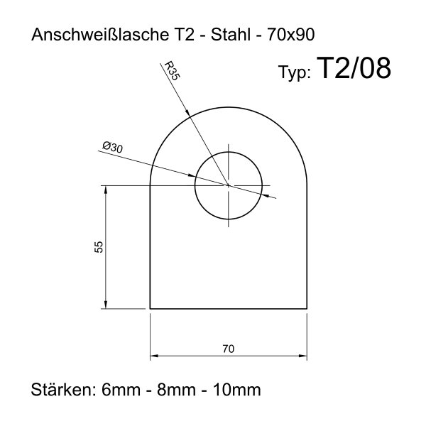 Anschwei&szlig;lasche - Einh&auml;nge&ouml;se - Lasche - Zurr&ouml;se - Stahl S355 - Version 2 t2-08_70x90 10 mm