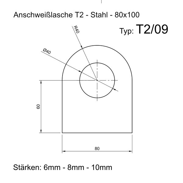 Anschwei&szlig;lasche - Einh&auml;nge&ouml;se - Lasche - Zurr&ouml;se - Stahl S355 - Version 2 t2-09_80x100 10 mm