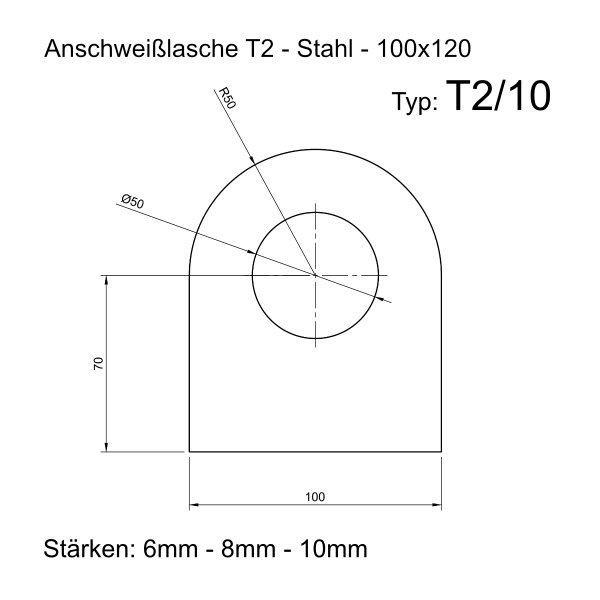 Anschwei&szlig;lasche - Einh&auml;nge&ouml;se - Lasche - Zurr&ouml;se - Stahl S355 - Version 2 t2-10_100x120 10 mm
